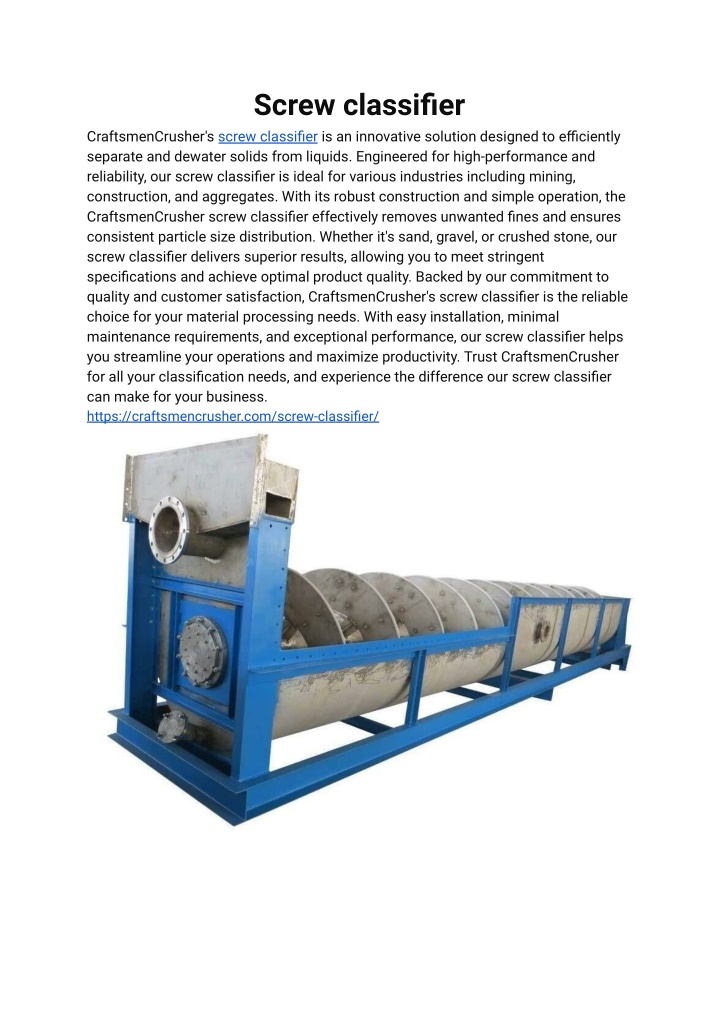screw classifier n.w