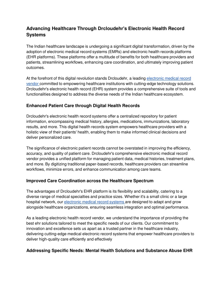 Advancing Healthcare Through Drcloudehr's Electronic Health Record Systems (1)