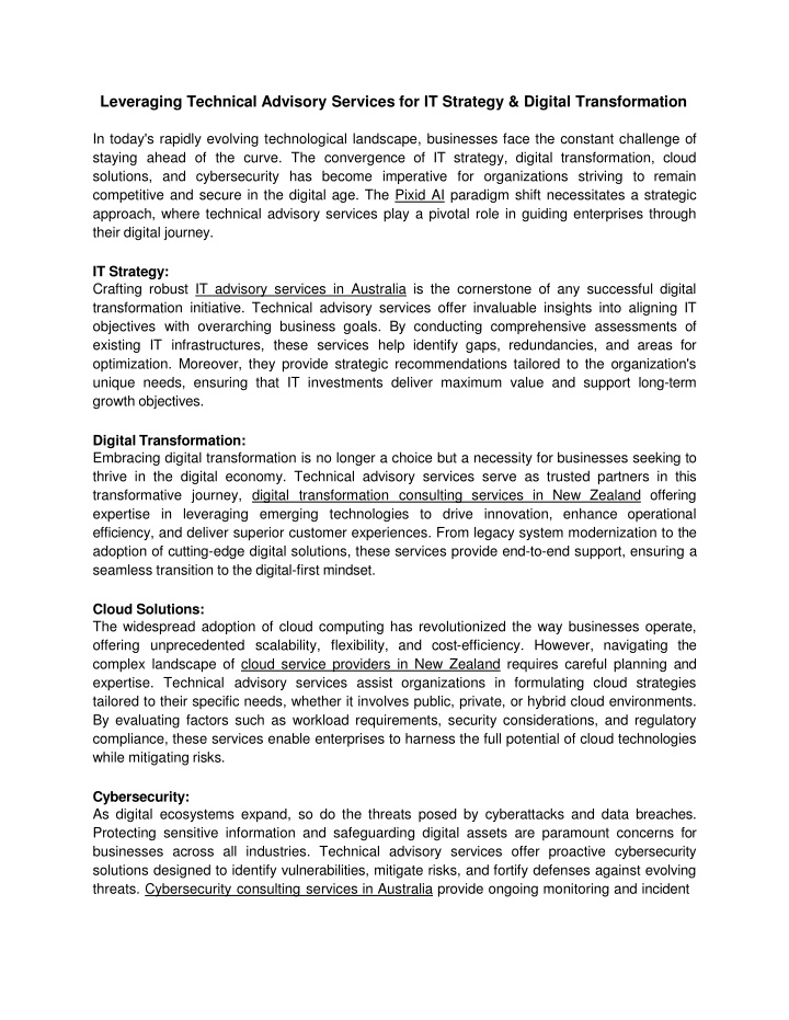 Leveraging Technical Advisory Services for IT Strategy and Digital Transformation