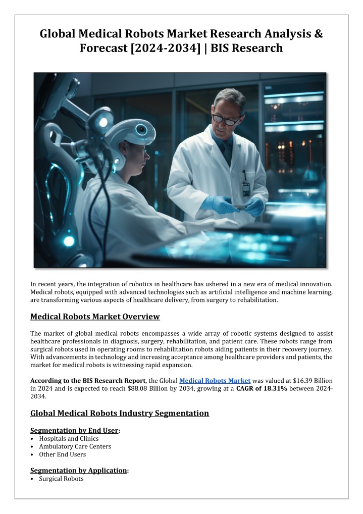 global medical robots market research analysis n.w