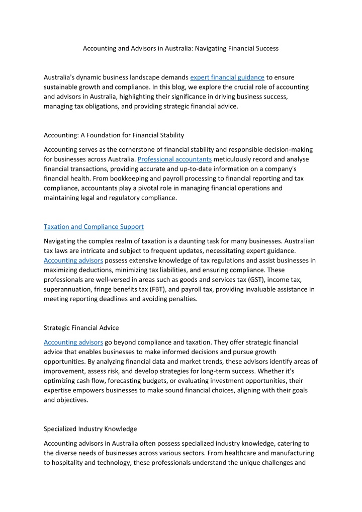 accounting and advisors in australia navigating n.w