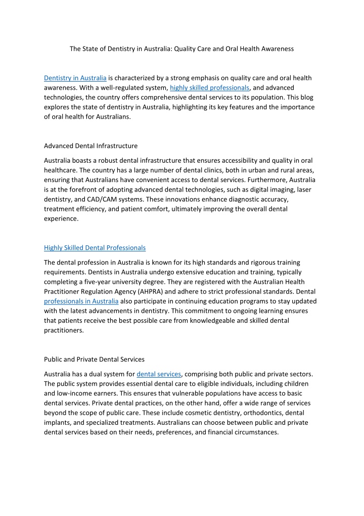 the state of dentistry in australia quality care n.w