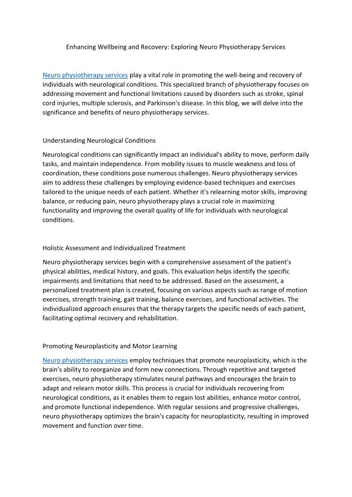 enhancing wellbeing and recovery exploring neuro n.w
