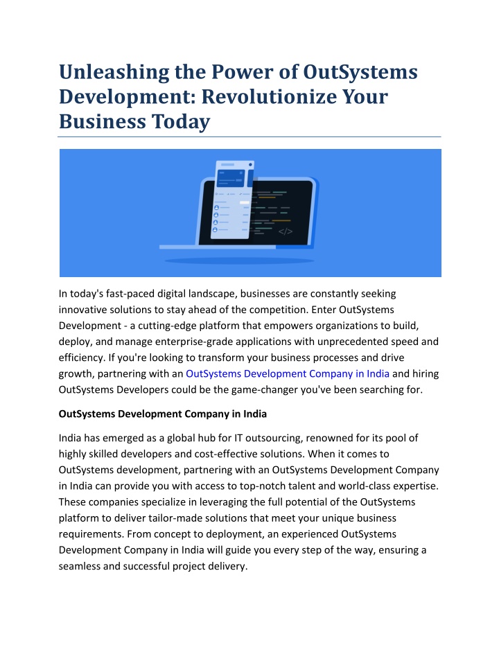 unleashing the power of outsystems development n.w