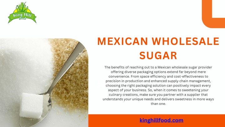 Mexican Wholesale Sugar Provider - King Hill Foods