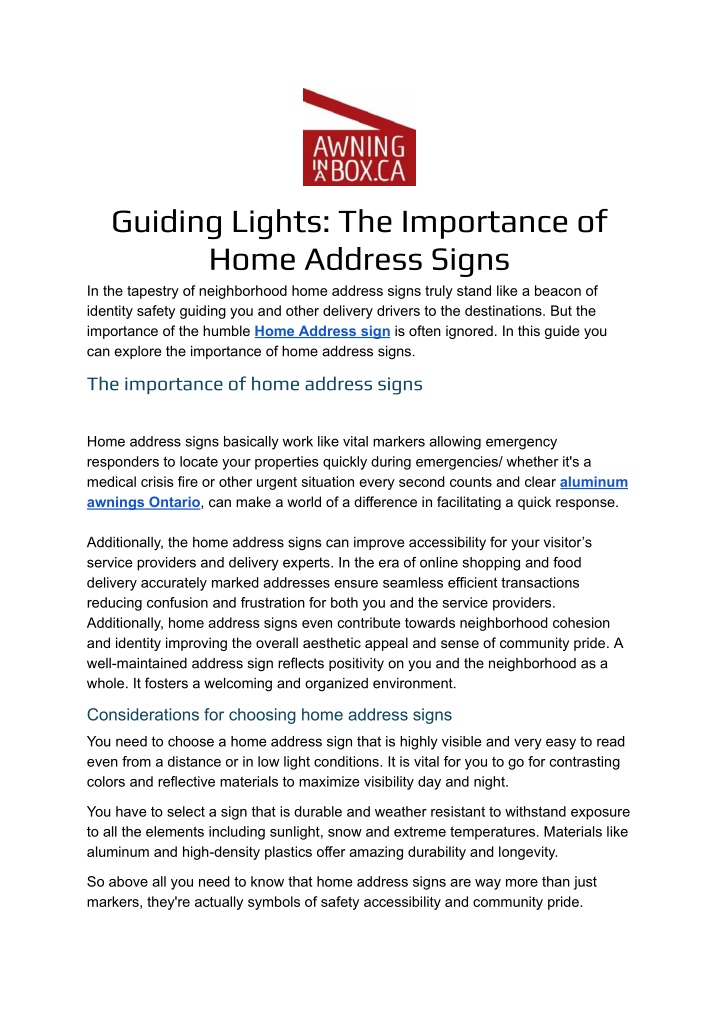 guiding lights the importance of home address n.w