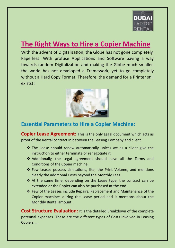 the right ways to hire a copier machine with n.w