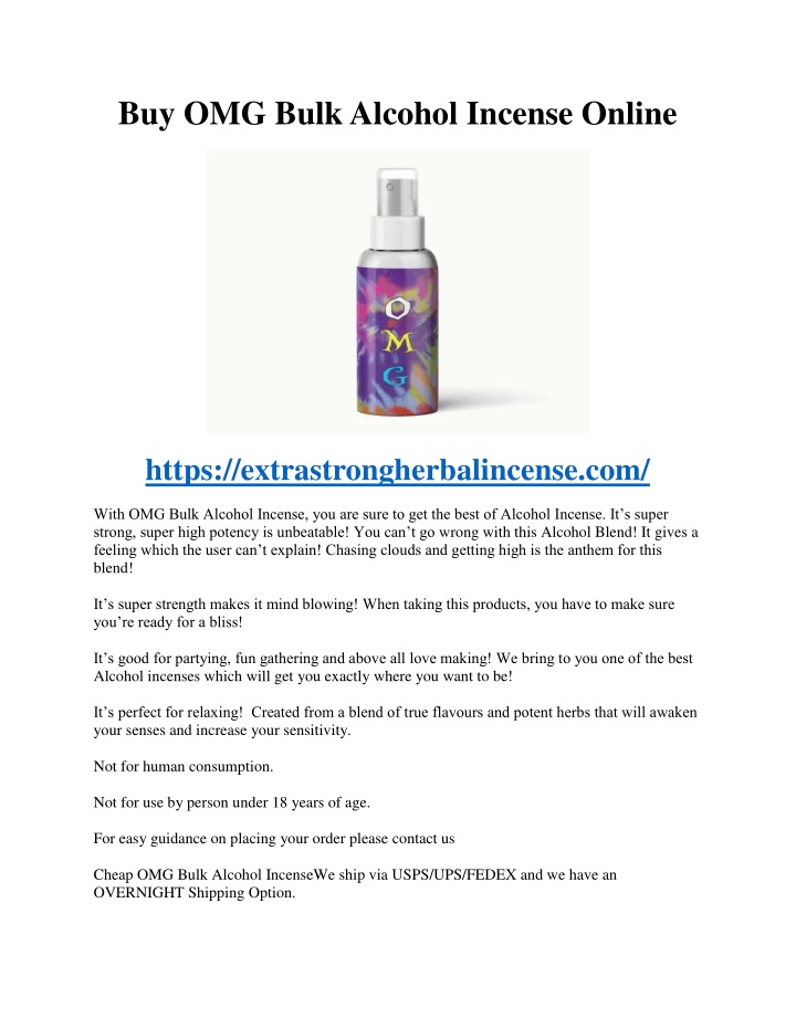 buy omg bulk alcohol incense online n.w