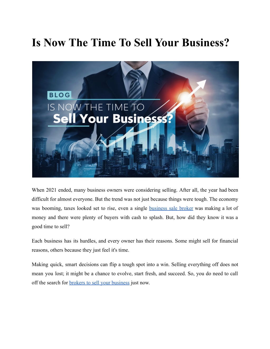 is now the time to sell your business l.w