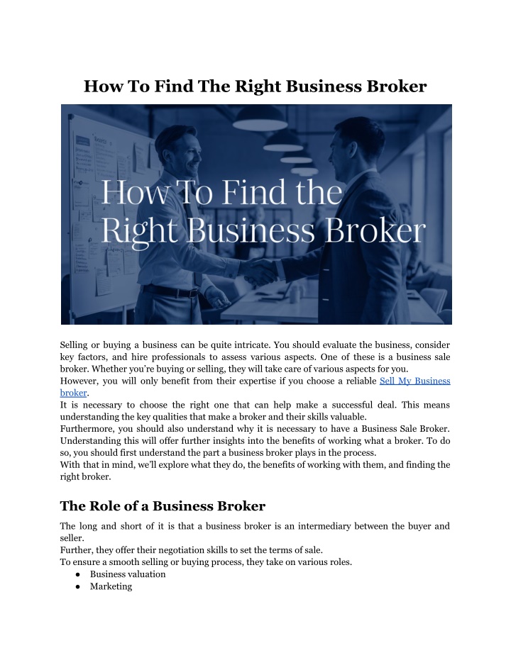 how to find the right business broker n.w