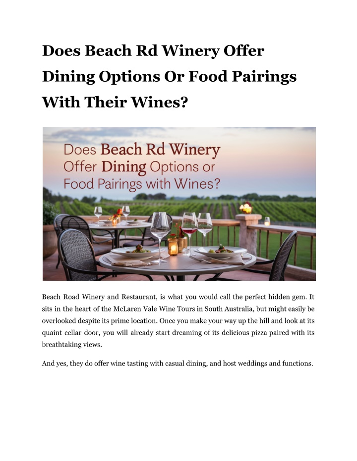 does beach rd winery offer n.w