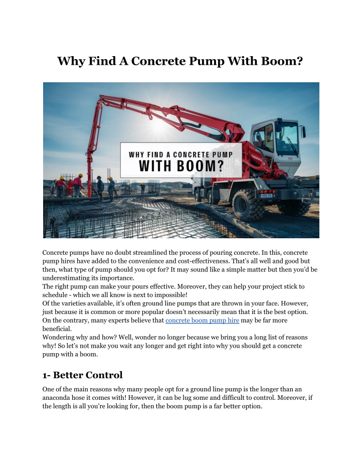 why find a concrete pump with boom n.w