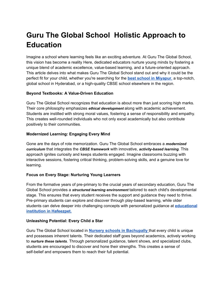 guru the global school holistic approach n.w
