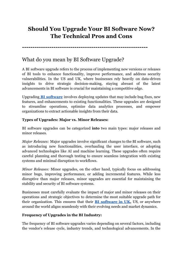 should you upgrade your bi software n.w