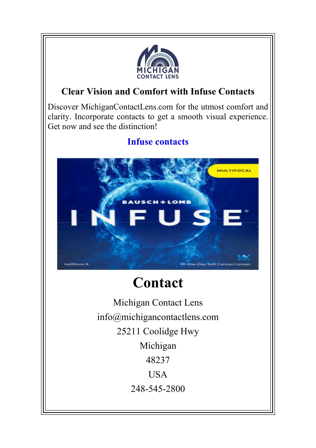 clear vision and comfort with infuse contacts l.w