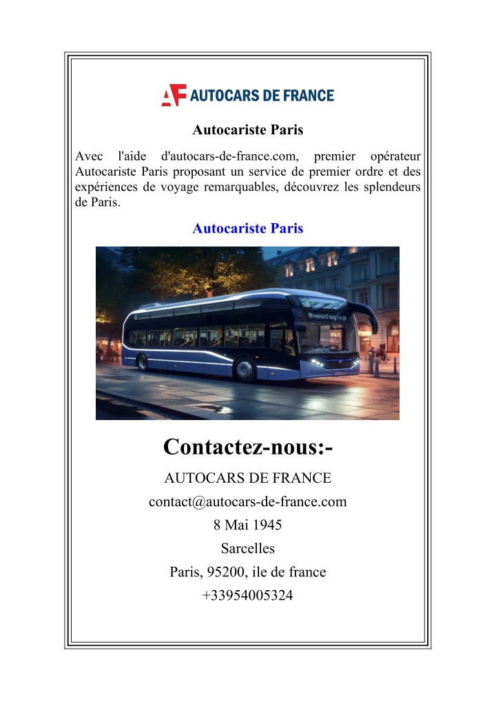 autocariste paris n.w
