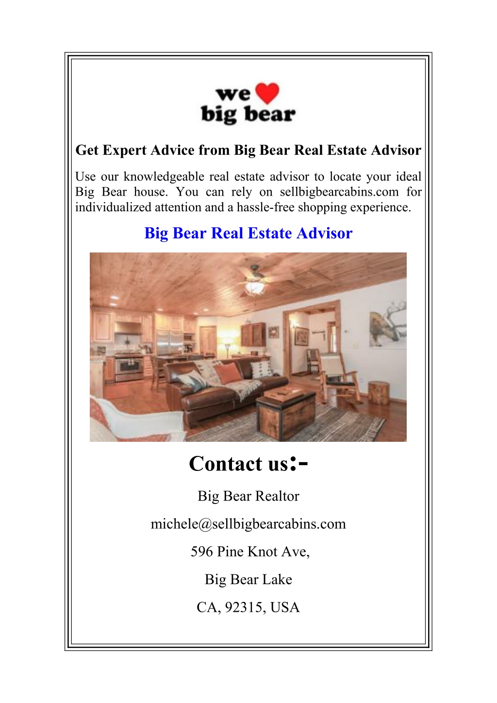 get expert advice from big bear real estate l.w