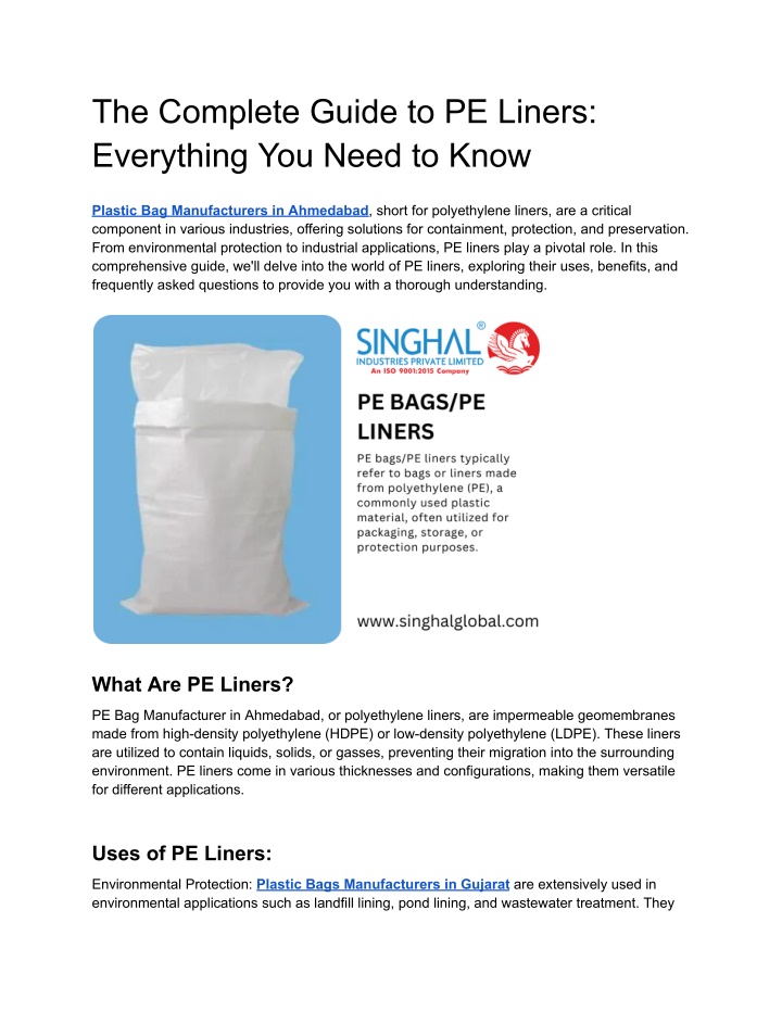 the complete guide to pe liners everything n.w