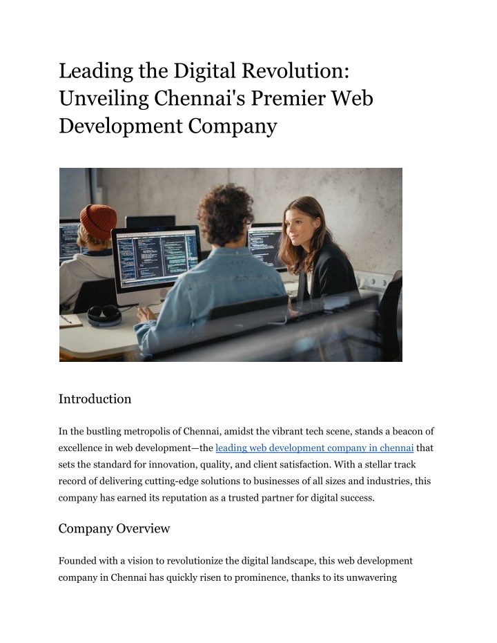 leading the digital revolution unveiling chennai n.w