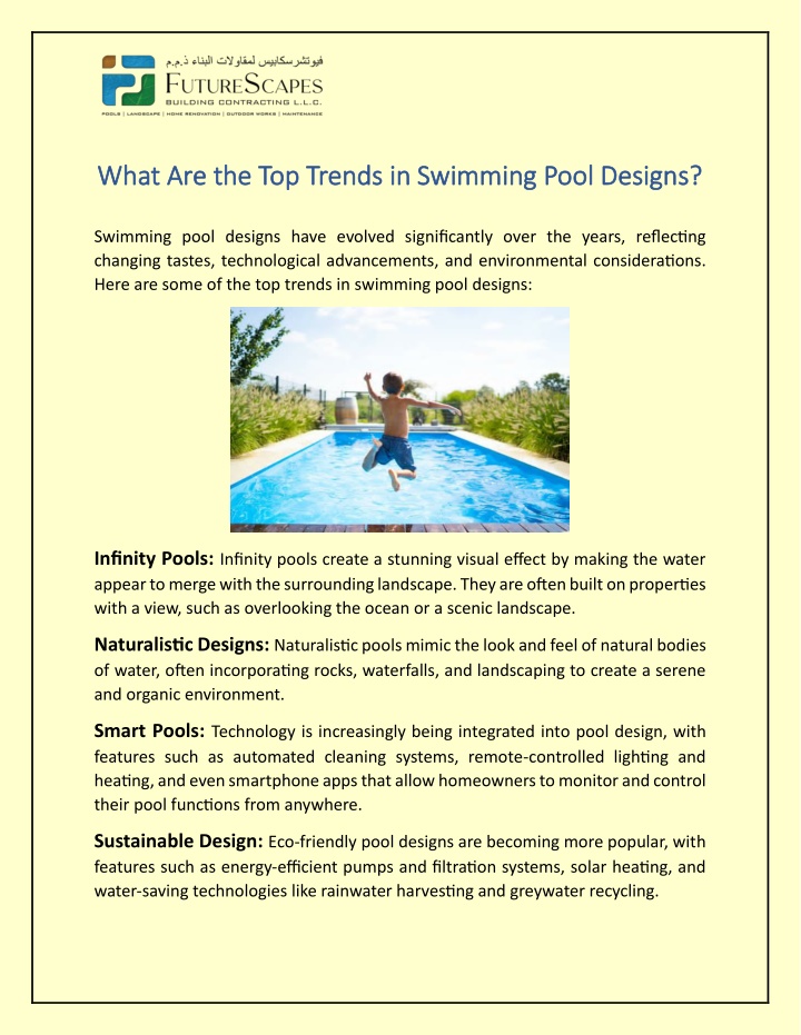 what are the top trends in swimming pool designs n.w