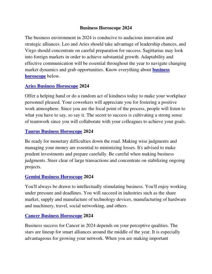 business horoscope 2024 n.w