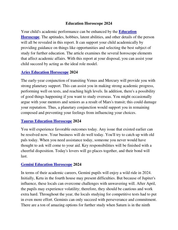 education horoscope 2024 n.w