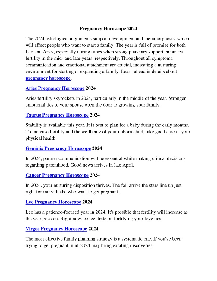 pregnancy horoscope 2024 n.w