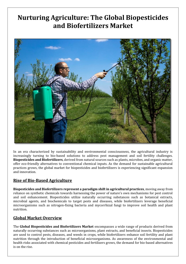 nurturing agriculture the global biopesticides n.w