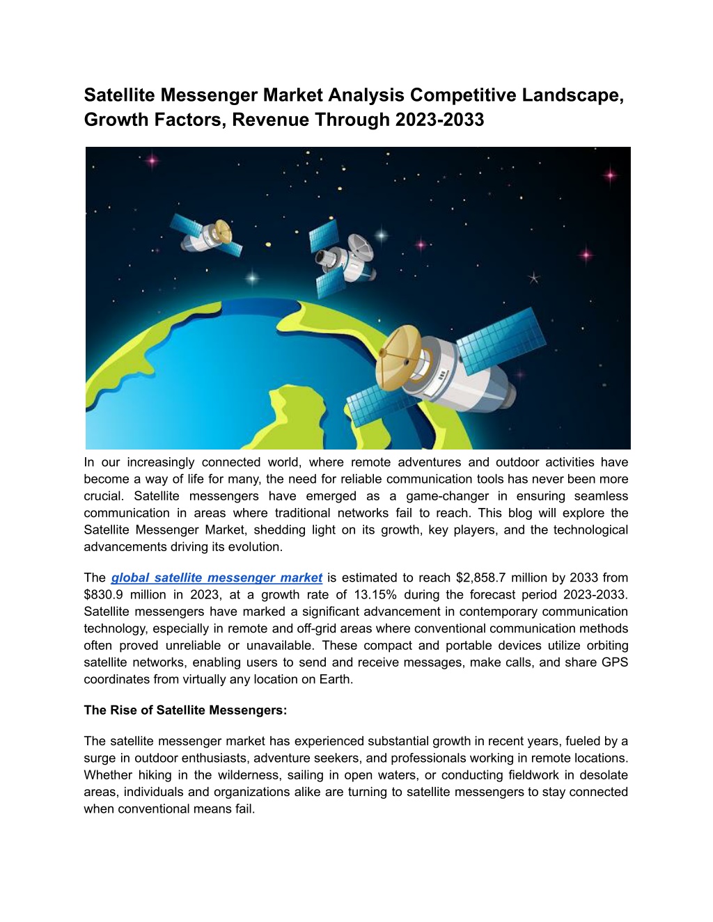 satellite messenger market analysis competitive l.w