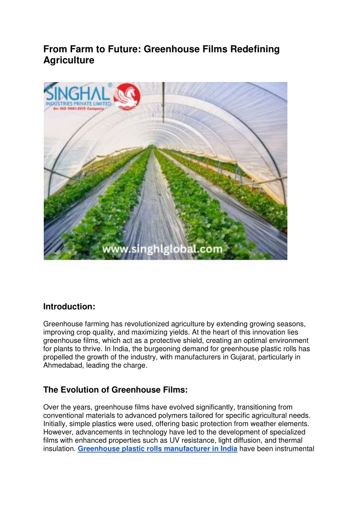 from farm to future greenhouse films redefining n.w