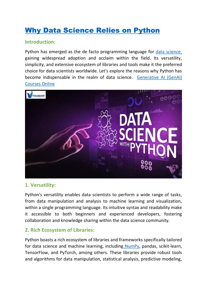 why data science relies on python n.w