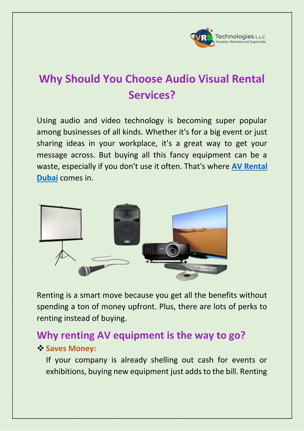 why should you choose audio visual rental services l.w