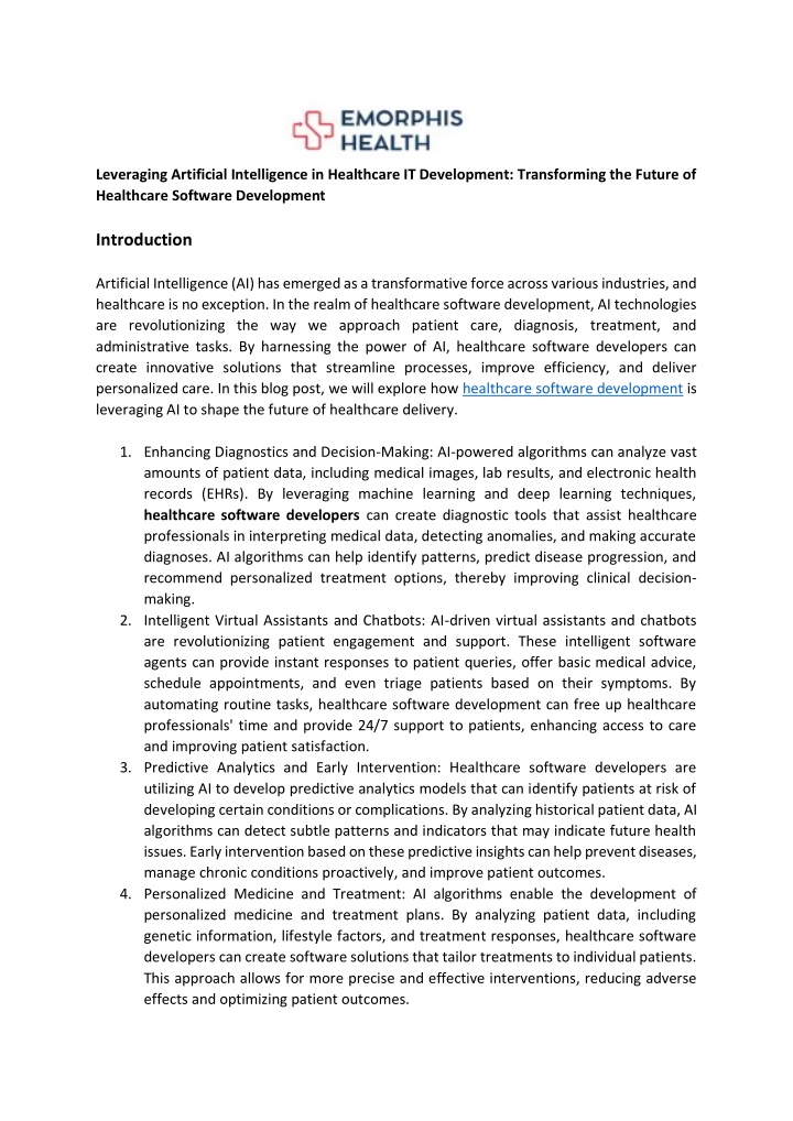 leveraging artificial intelligence in healthcare n.w