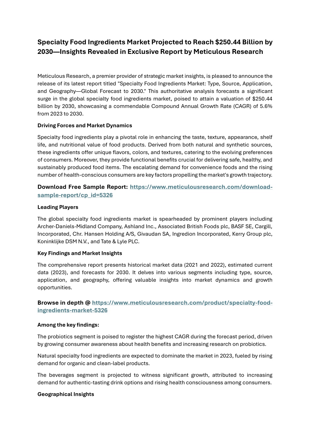 specialty food ingredients market projected l.w