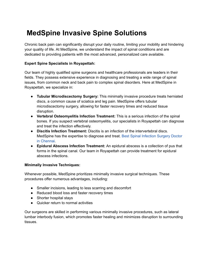 medspine invasive spine solutions n.w