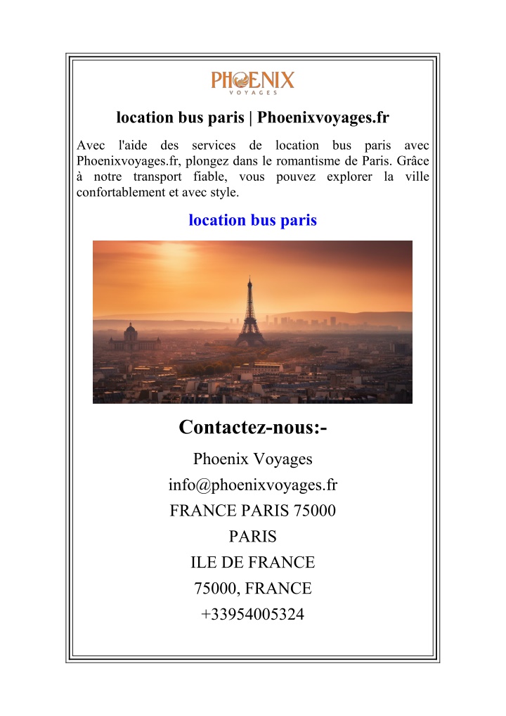 location bus paris phoenixvoyages fr n.w