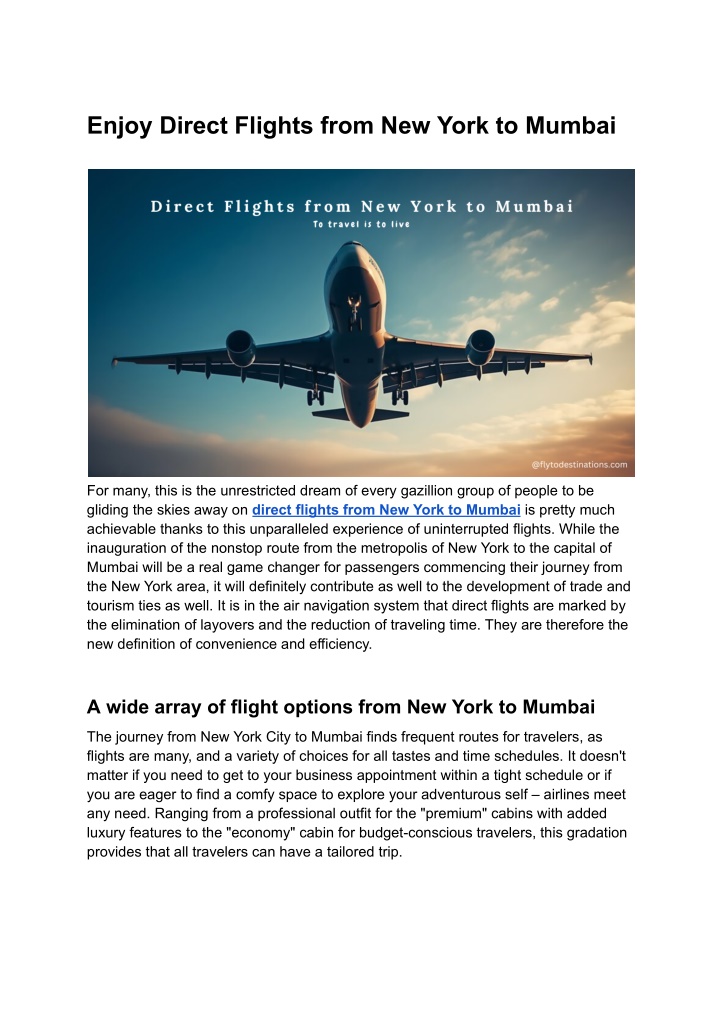 enjoy direct flights from new york to mumbai n.w