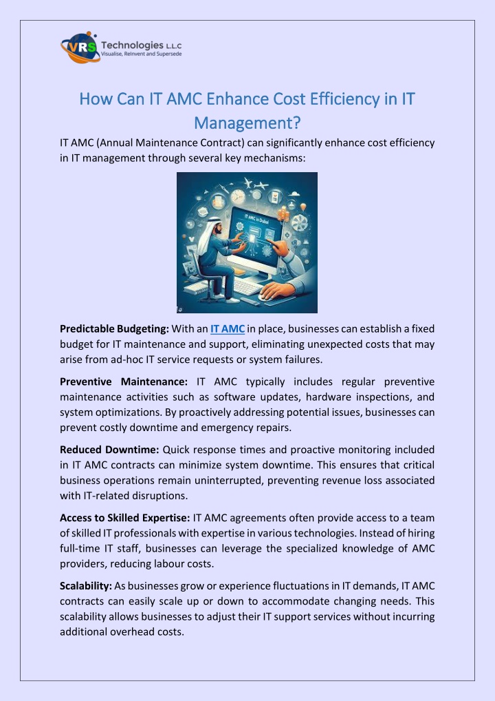 how can it amc enhance cost efficiency n.w