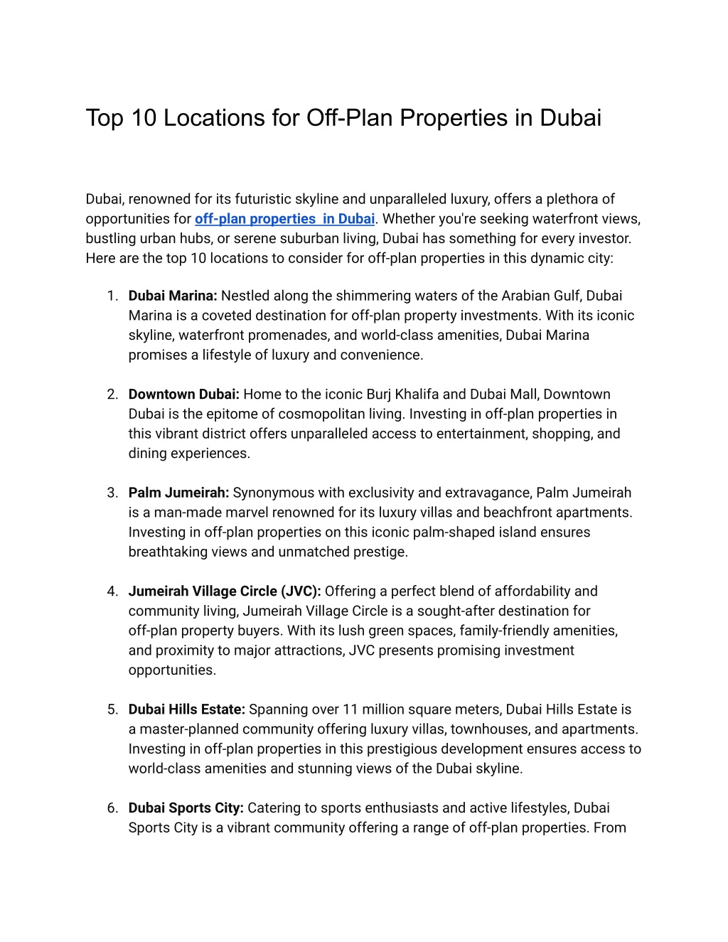 top 10 locations for off plan properties in dubai l.w