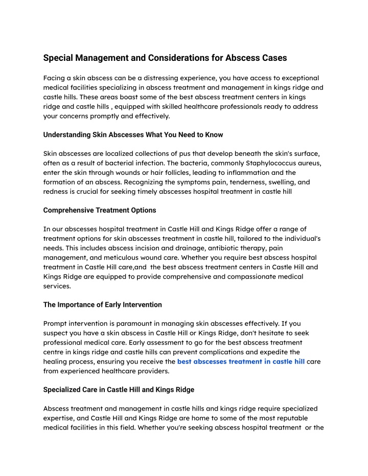 special management and considerations for abscess n.w
