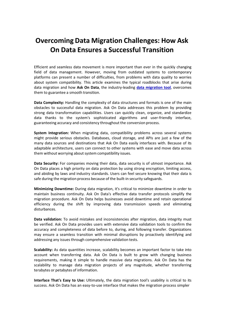 How Ask On Data Ensures a Successful Transition using data migration