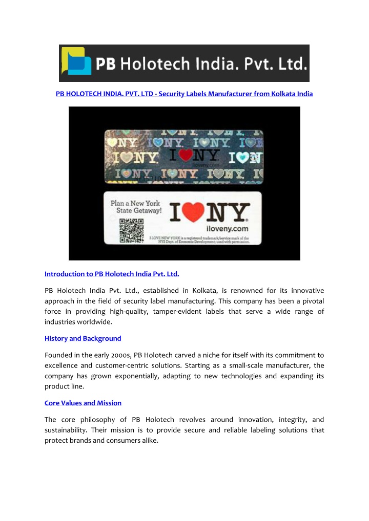 pb holotech india pvt ltd security labels n.w