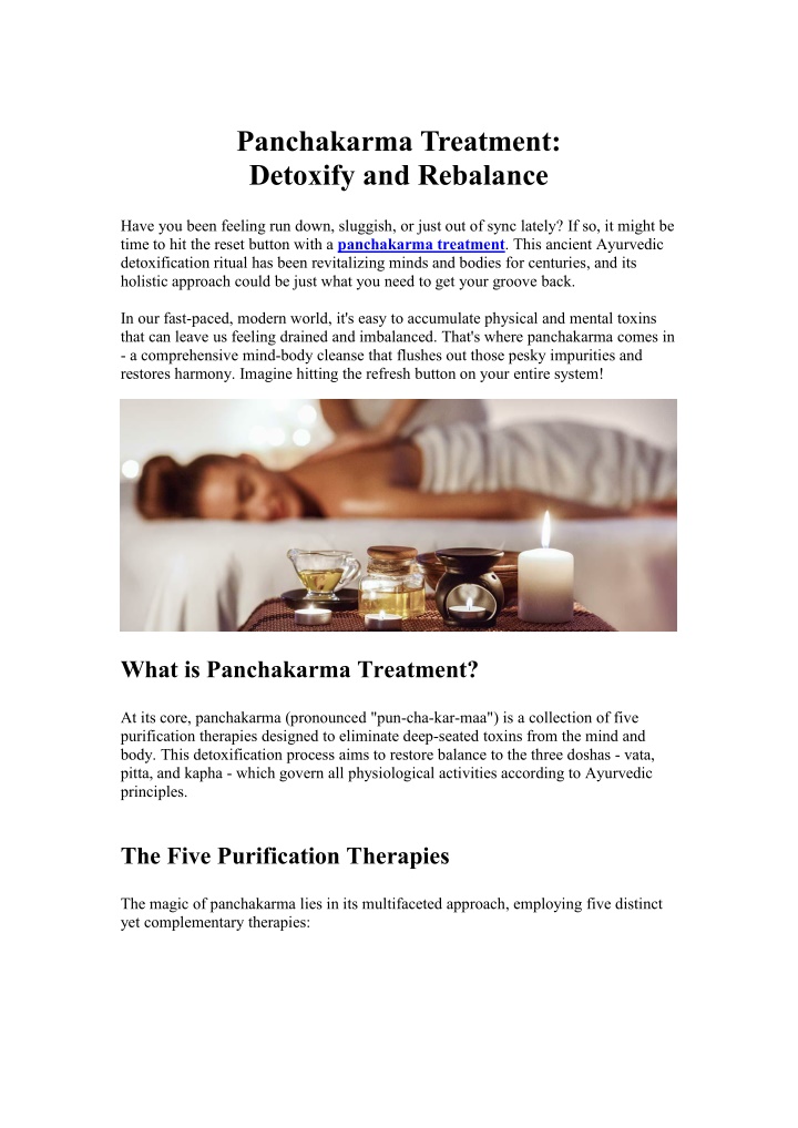 panchakarma treatment detoxify and rebalance n.w
