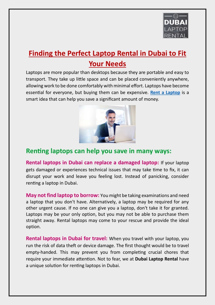 finding the perfect laptop rental in dubai n.w