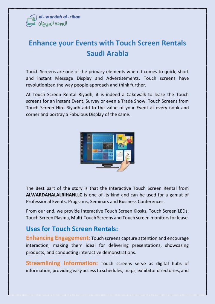 enhance your events with touch screen rentals n.w