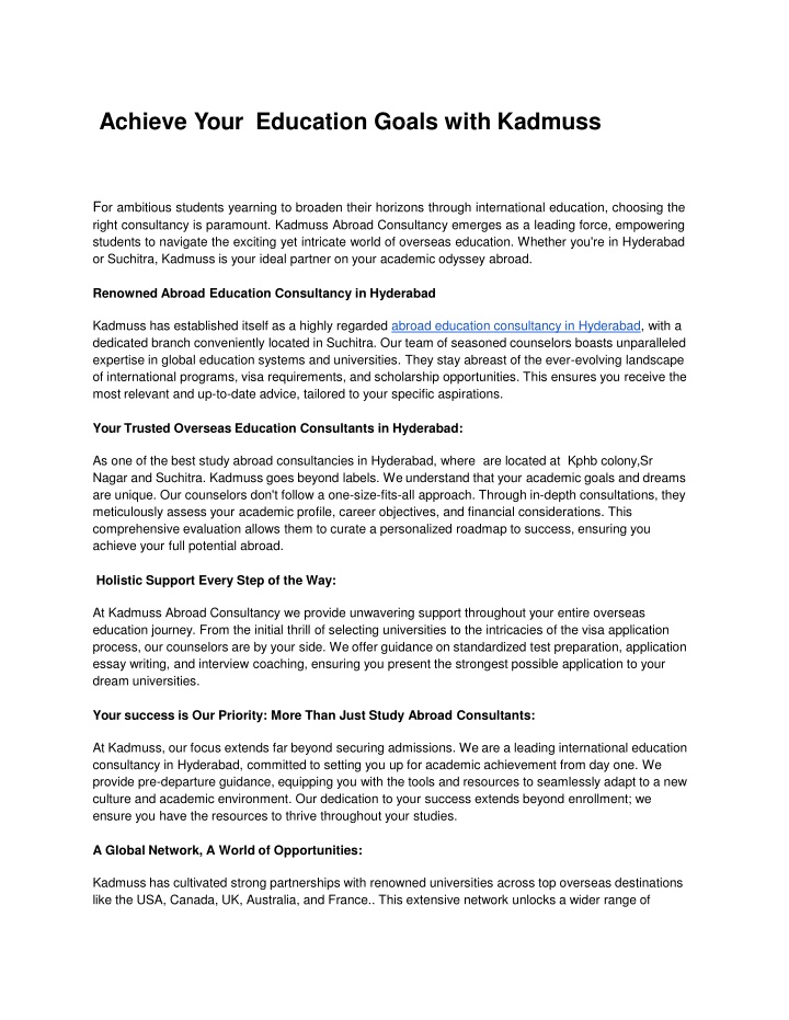 Achieve Your  Education Goals with Kadmuss