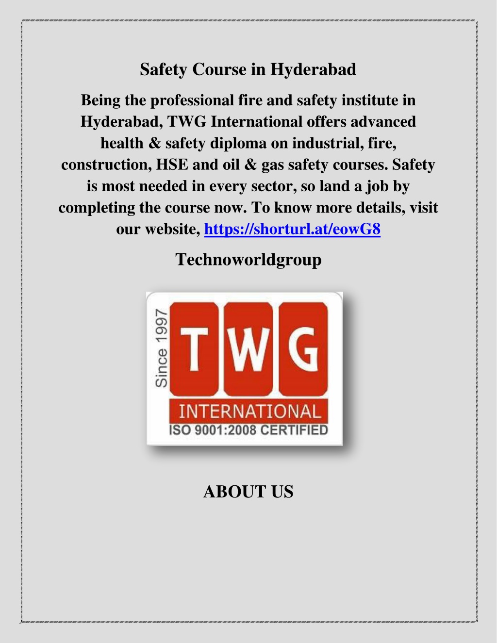 safety course in hyderabad l.w