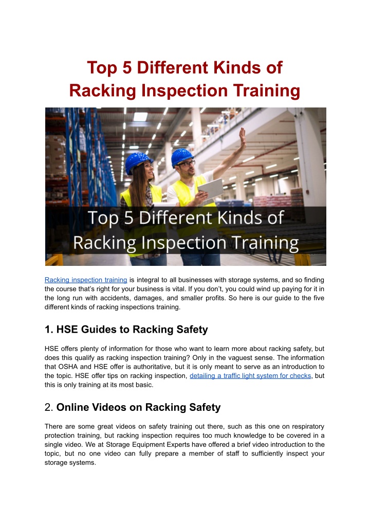 top 5 different kinds of racking inspection n.w