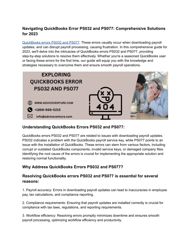navigating quickbooks error ps032 and ps077 n.w