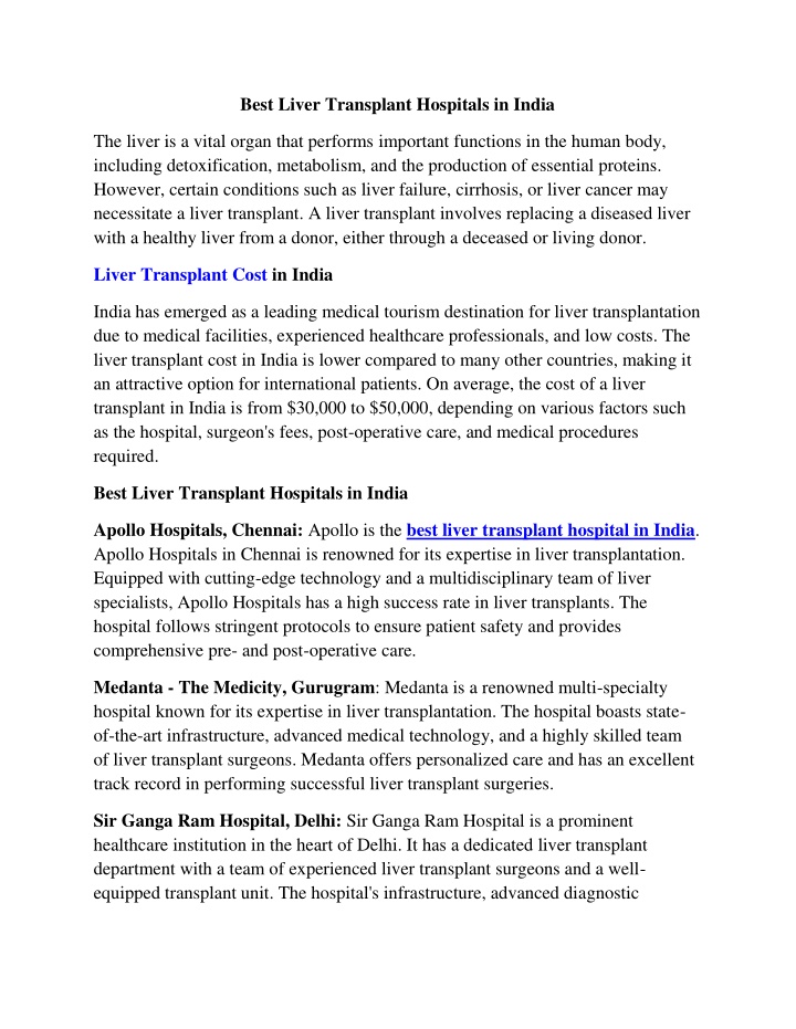 best liver transplant hospitals in india n.w